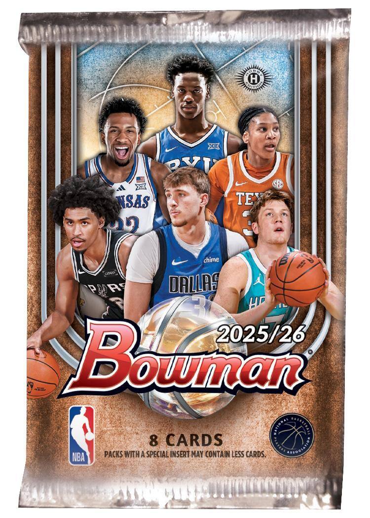 PORDE H XI E II NSAS TE 3 SEC chime B POR R DALLAS 3 H 2025/26 Bowman NATIONAL BRENEERALE 8 CARDS SOZAVTH NBA PACKS WITH A SPECIAL INSERT MAY CONTAIN LESS CARDS. ASSOCIATION 43SO0
