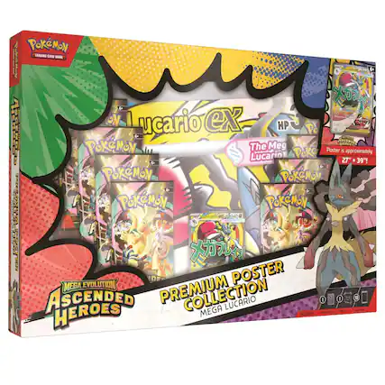 Pokémon Trading Card Game: The Meg Lucario Poster is approximately 27" x 39". Pokémon Premium Poster Collection: Mega Lucario. Mega Evolution Ascended Heroes.