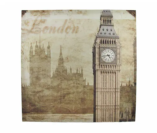 Front. Zeckos - London Houses of Parliament and Big Ben Printed Canvas Wall Hanging - Tan.