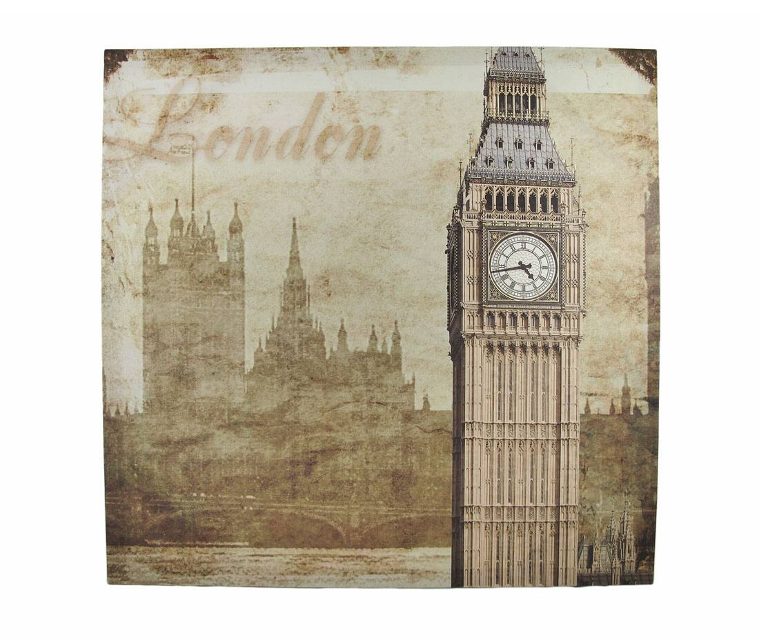 Front. Zeckos - London Houses of Parliament and Big Ben Printed Canvas Wall Hanging - Tan.