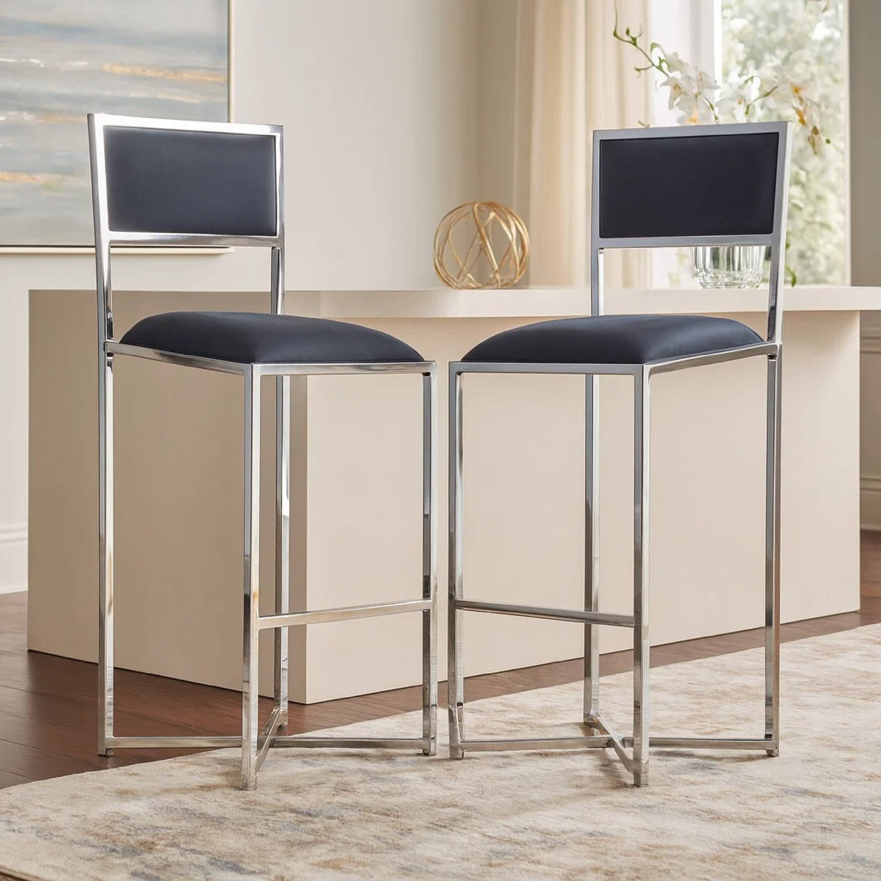 Alt View 3. Manhattan Lane - Eun 30 Inch Vegan Faux Leather Barstool, Chrome Base, Set of 2 - Gray and Chrome.