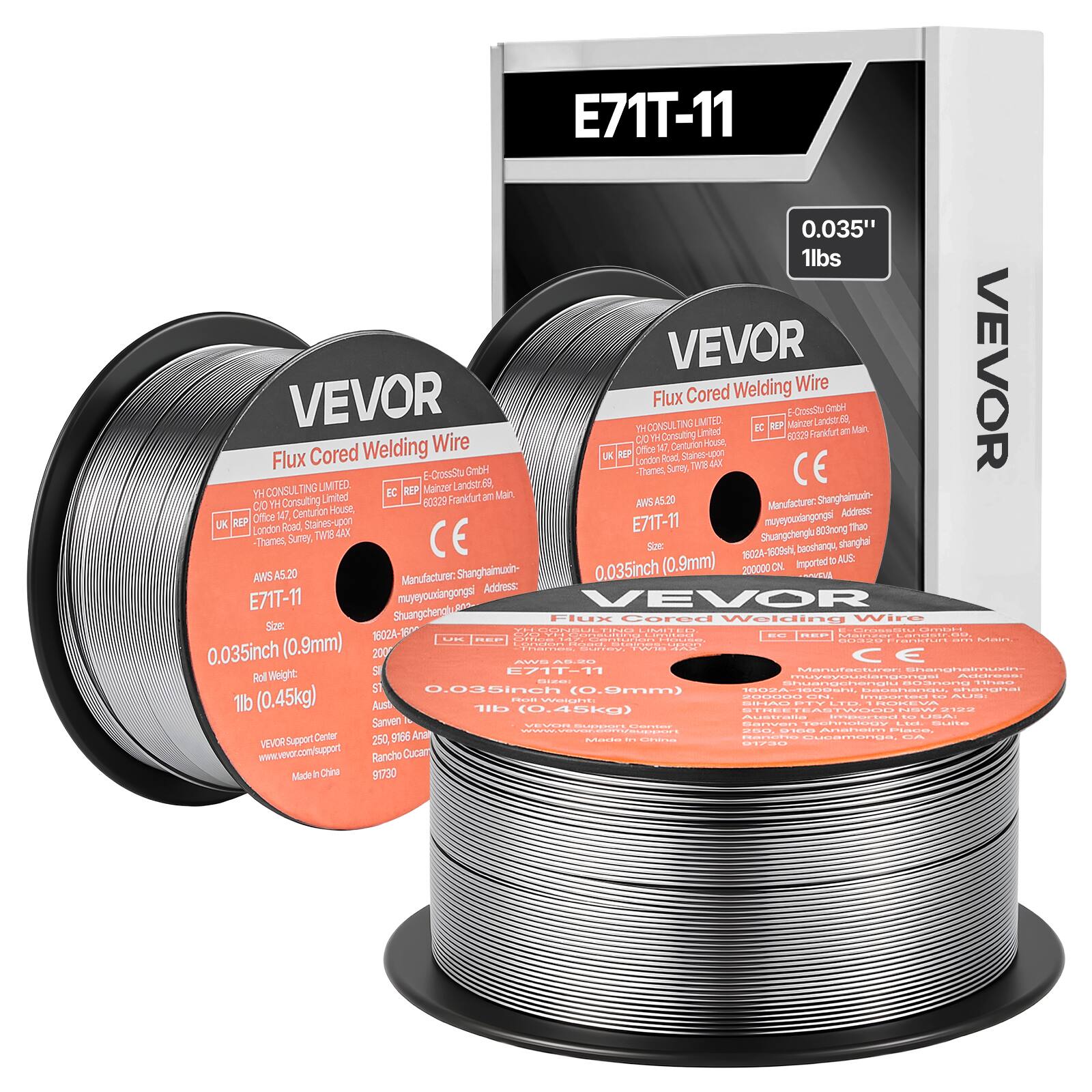 E71T-11  
0.035"  
1lbs  
VEVOR  
Flux Cored Welding Wire  
AWS A5.20  
E71T-11  
Size: 0.035inch (0.9mm)  
Roll Weight: 1lb (0.45kg)  
Manufacturer: Shanghai Muyesyouxiangongsi  
Address: Shuangcheng Road, Shanghai, China  
CE  
Made in China