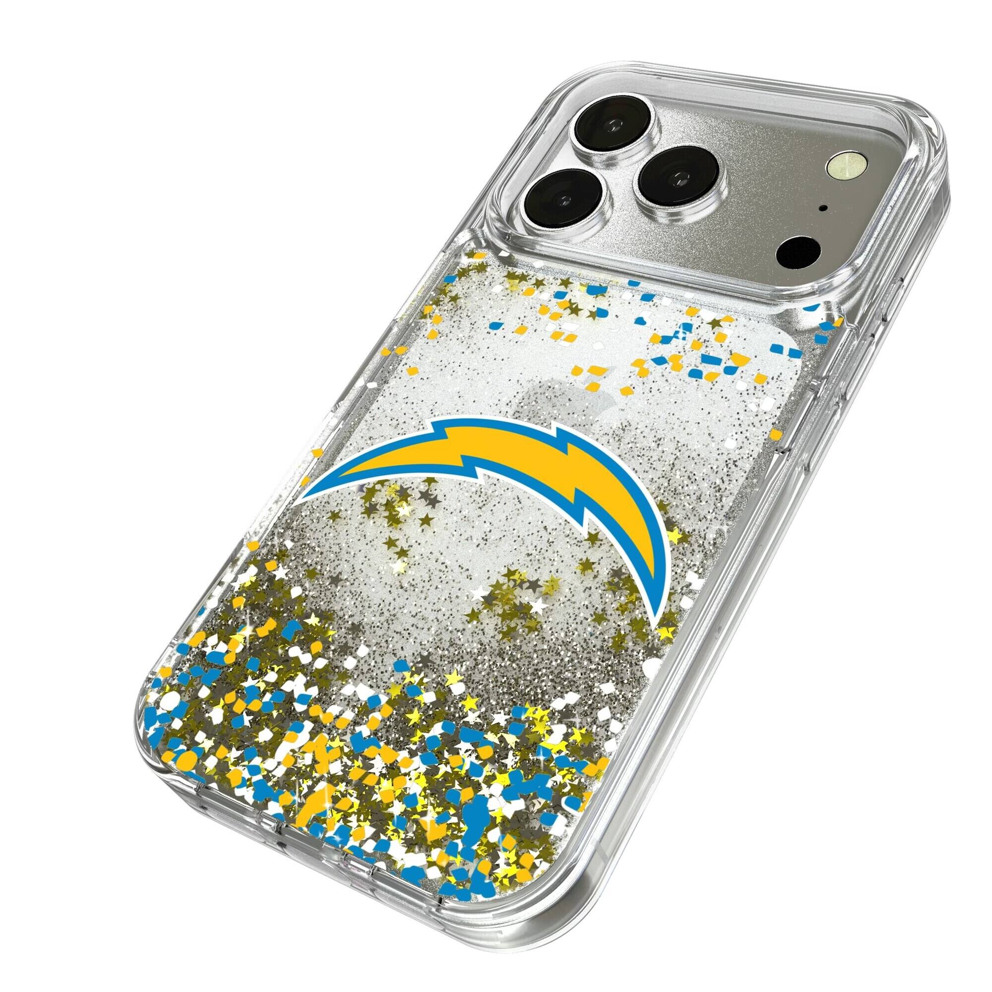 Alt View 1. Keyscaper - Los Angeles Chargers iPhone Glitter Case with Confetti Design - 16 Pro - Multicolor.