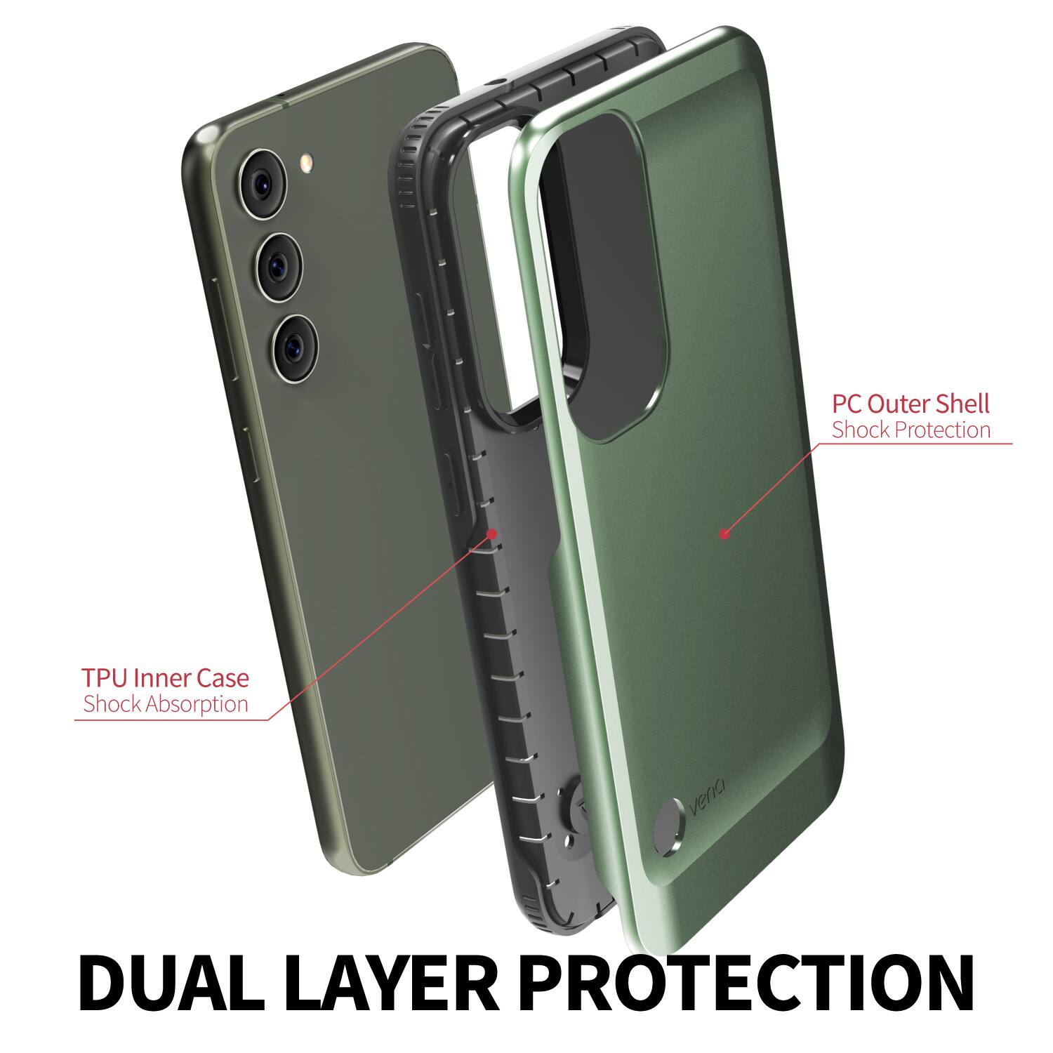 DUAL LAYER PROTECTION
PC Outer Shell Shock Protection
TPU Inner Case Shock Absorption