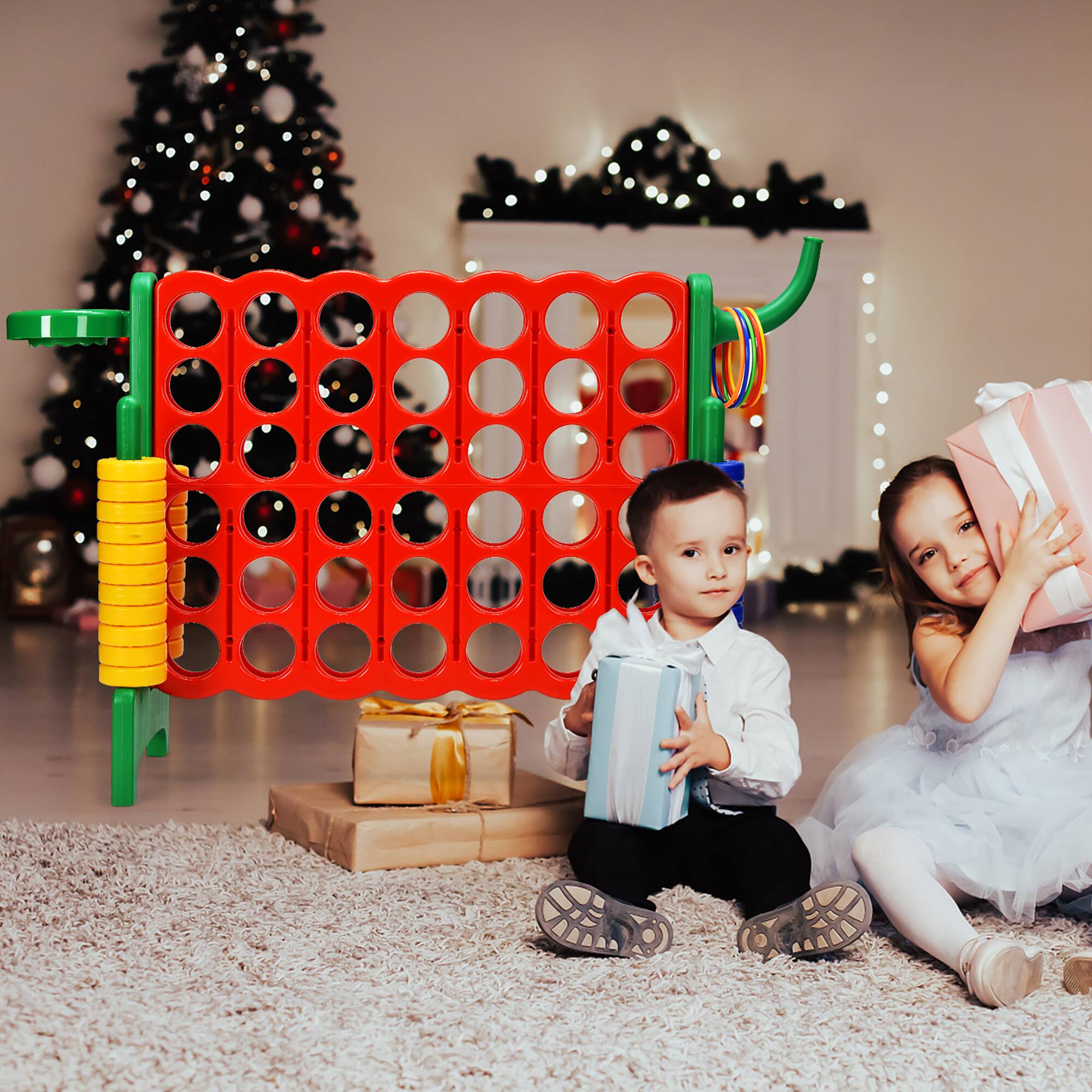 Alt View 3. Costway - Costway 4-in-A Row Giant Game Set w/Basketball Hoop for Family - Green.