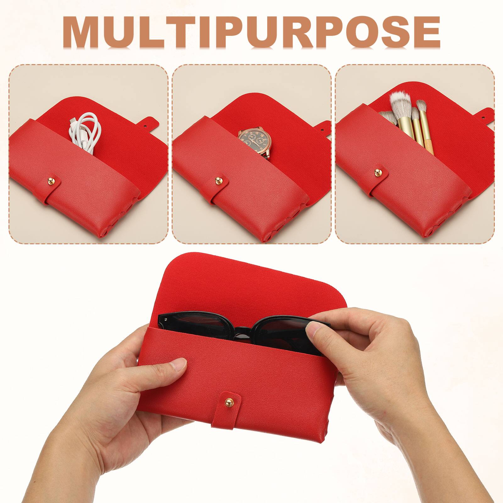 Alt View 5. Unique Bargains - Leather Eyeglass Case 6.6x1.1x3" Portable Pouch with Strap & Cleaning Cloth - Gray.