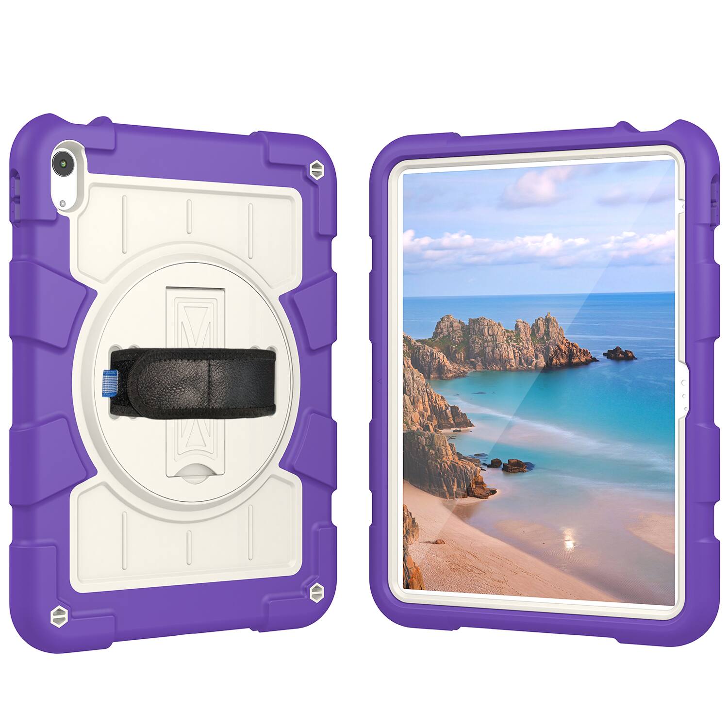 Alt View 4. Dteck - Heavy Duty Rugged Case for Apple iPad (A16) 11" 2025 & iPad 10.9" (10th Gen 2022),With Built-in Kickstand+Shoulder Strap - Purple.