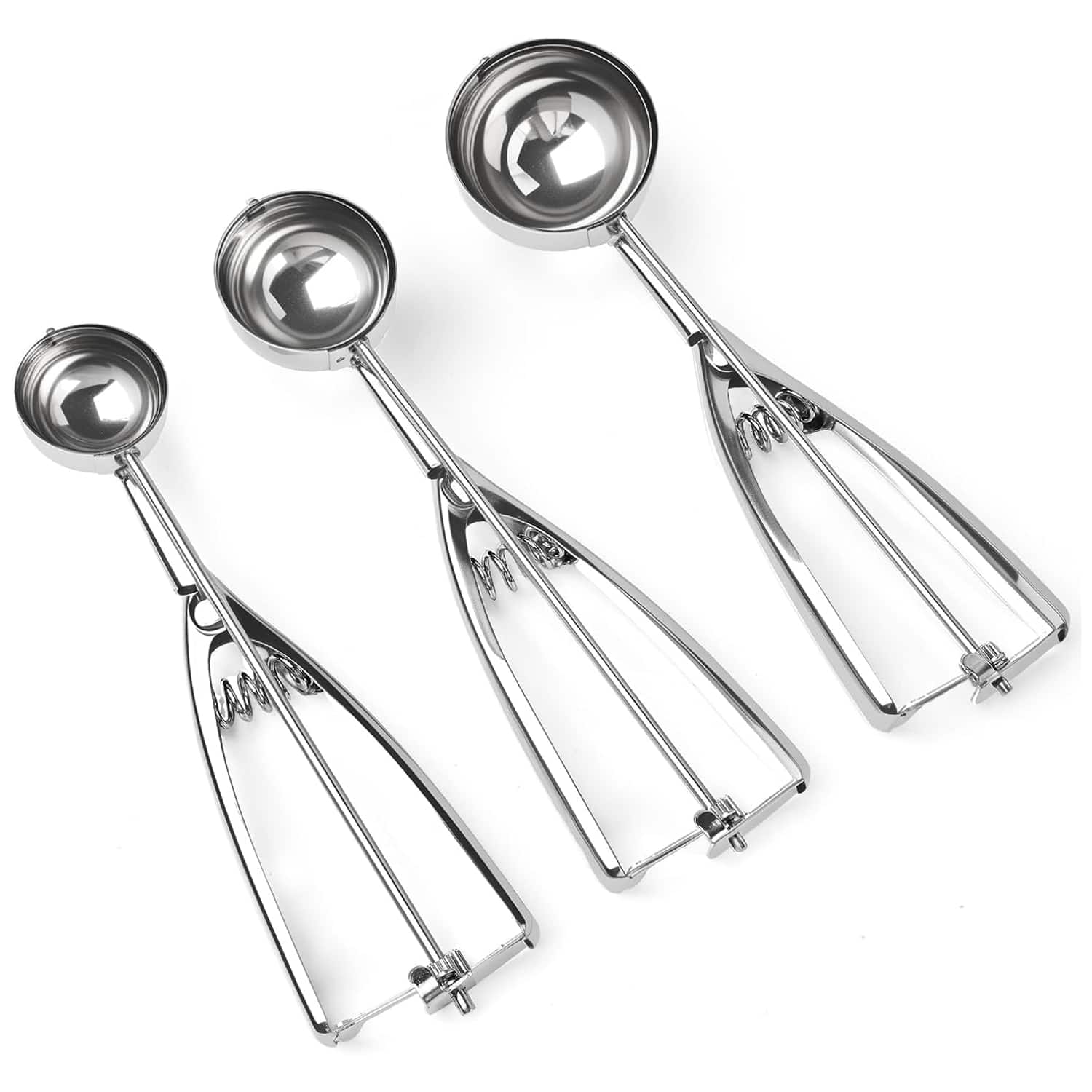 Giantpower - Ice Cream Scoop, 3Pcs Cookie Scoop Set, Stainless Steel Ice Cream Scooper with Trigger Release, Cookie Scooper - Silver