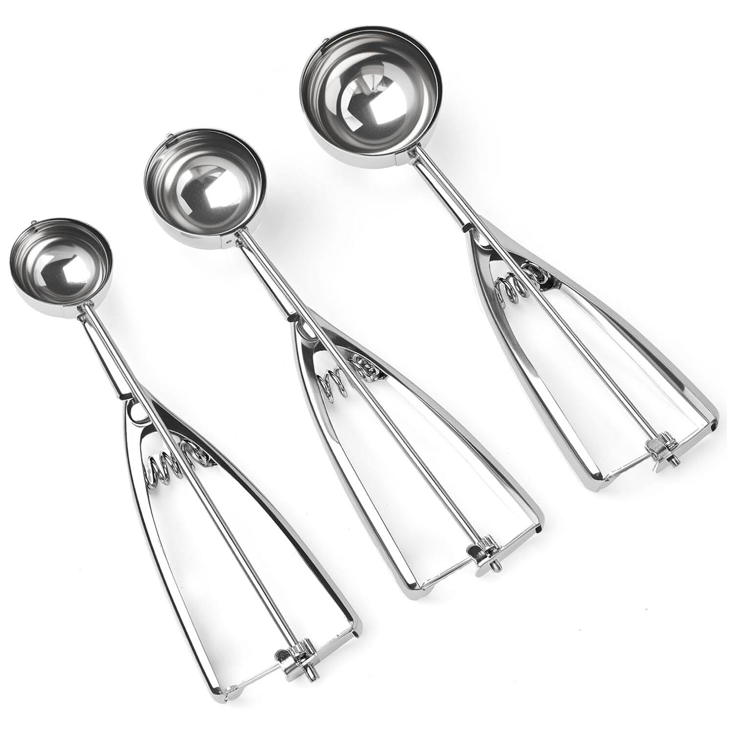 Front. Giantpower - Ice Cream Scoop, 3Pcs Cookie Scoop Set, Stainless Steel Ice Cream Scooper with Trigger Release, Cookie Scooper - Sliver.