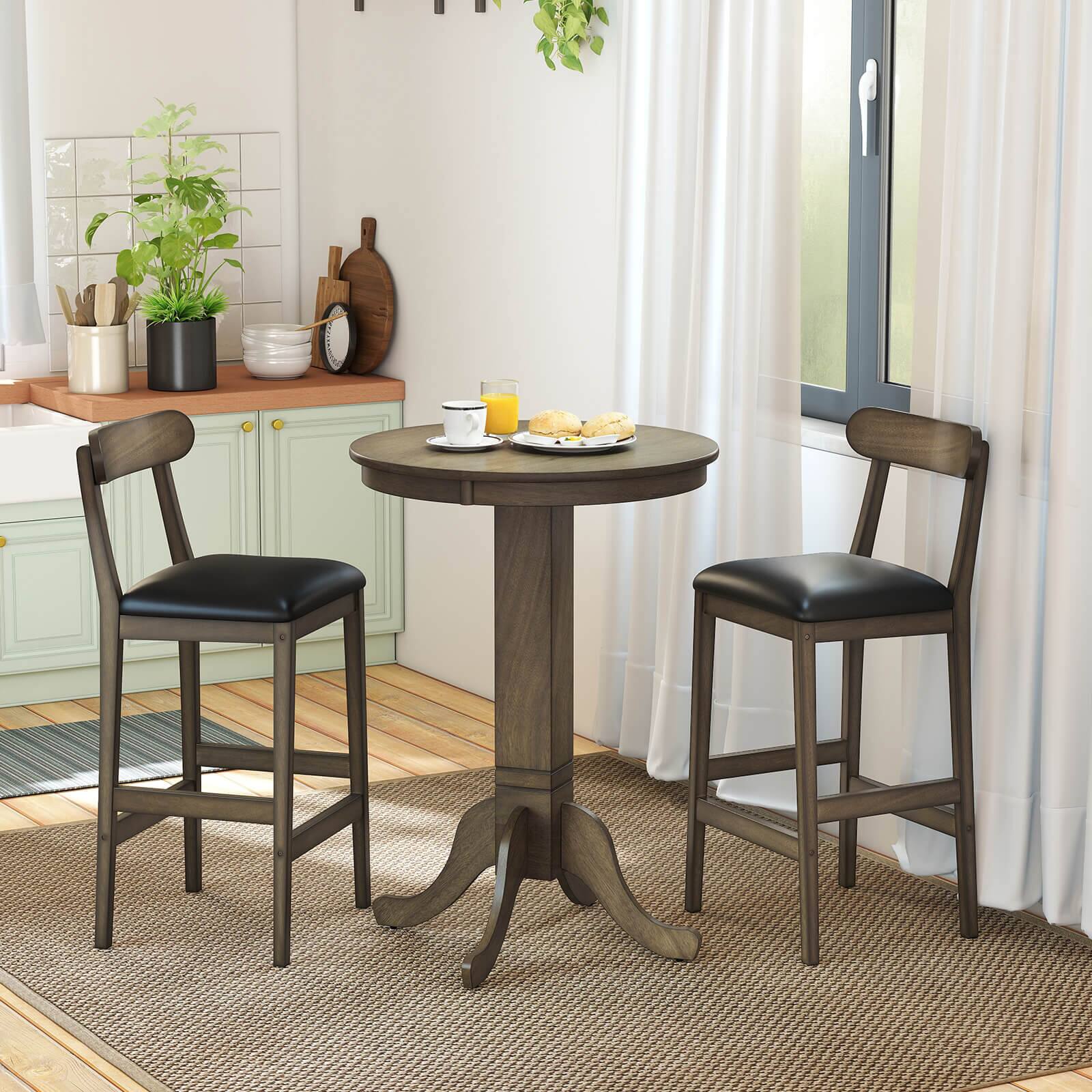 Alt View 1. Costway - Costway 30" Round Bar Table with Rubber Wood Frame, Elegant Pedestal Base for Dining Room - Oak Gray.