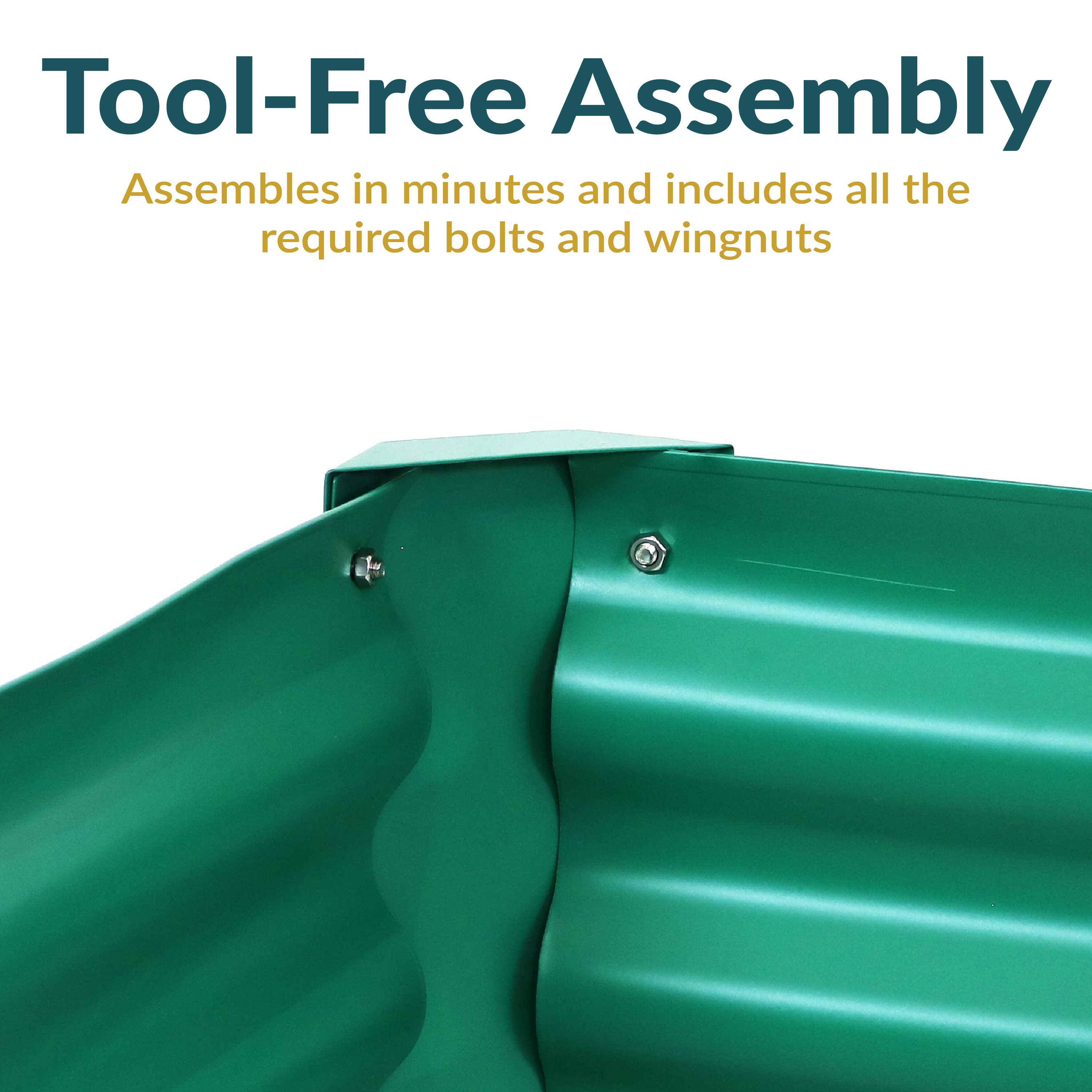 Tool-Free Assembly  
Assembles in minutes and includes all the required bolts and wingnuts