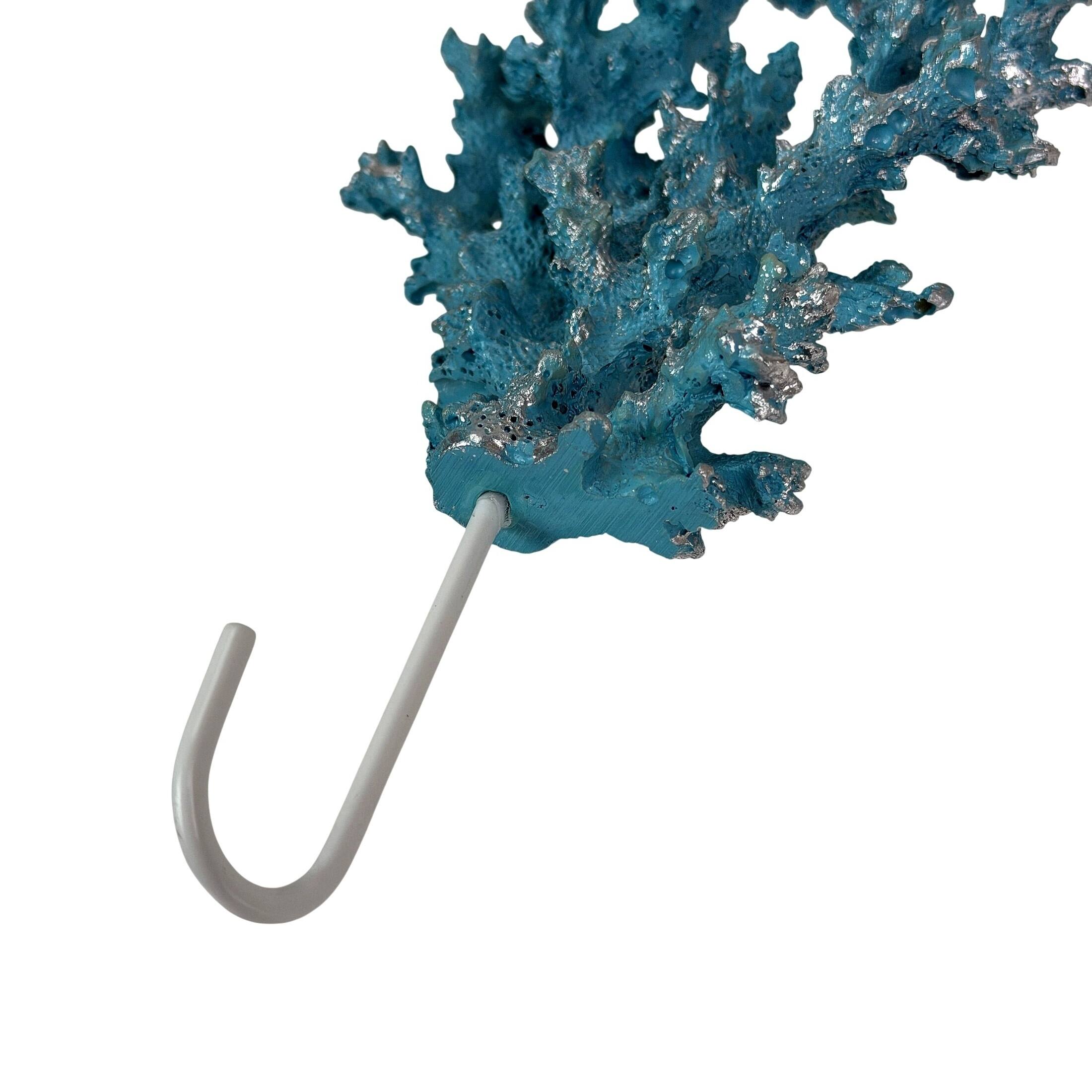 Alt View 2. Fancy That - Decorative Coral Wall Hook Blue Silver 7.5 in Resin Metal Key Holder - Blue.
