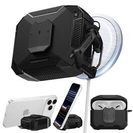 UUCOVER - Safety Lock Case for Airpods Pro 3rd Gen (2025) Shockproof TPU+PC Cover Phone Stand Function with Carabiner - Black