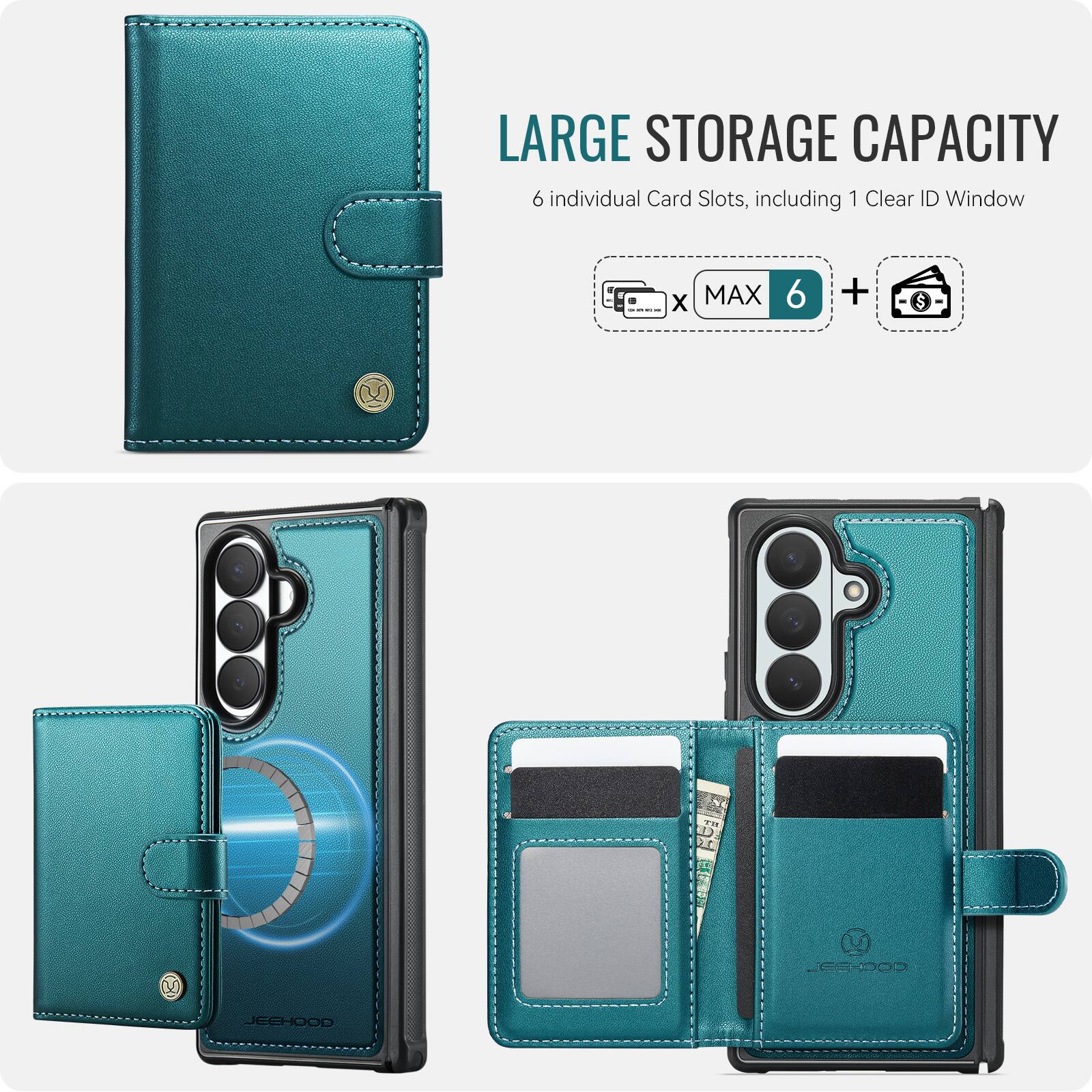 LARGE STORAGE CAPACITY  
6 individual Card Slots, including 1 Clear ID Window  
X MAX 6  
JEEHOOD
