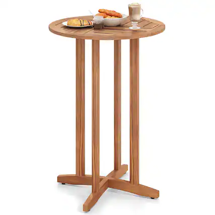 Front. Gymax - Gymax 39'' Outdoor Acacia Wood Bar Table w/ Slatted Tabletop for Garden Deck - Natural.