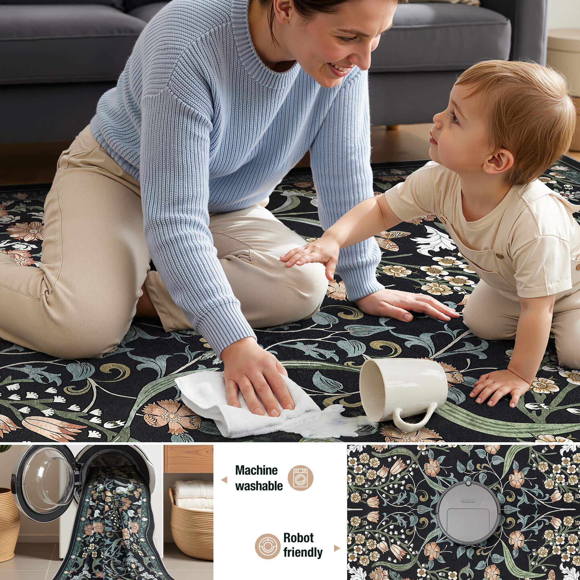 Machine washable  
Robot friendly