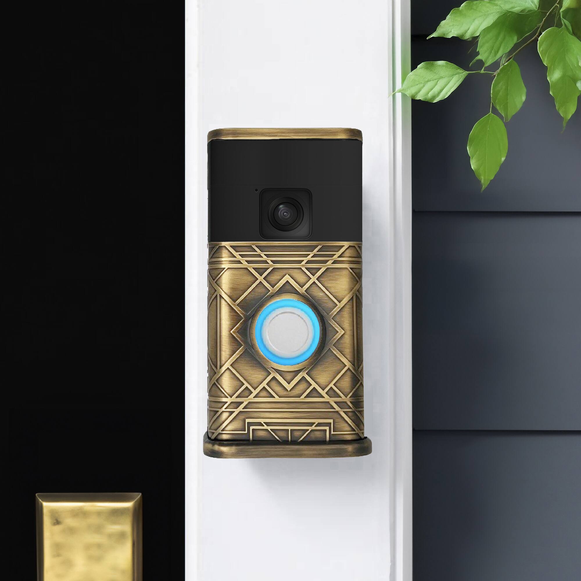 Alt View 3. Michael Healy - Art Deco Video Doorbell Cover (Ring Battery Doorbell 2024 Release) - Antique Brass.
