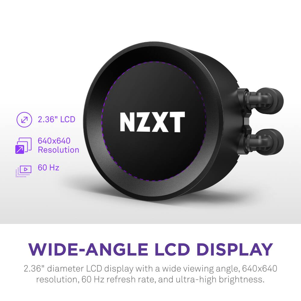 Wide-angle LCD display with a 2.36" diameter, 640x640 resolution, 60 Hz refresh rate, and ultra-high brightness.