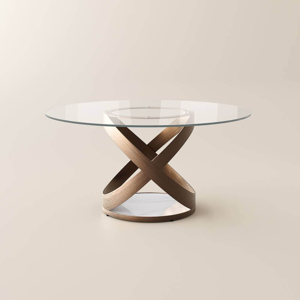 Alt View 8. POVISON - 59" Modern Glass Round Dining Table for 4, Clear Tempered Glass Circle Tabletop with Bronze X Carbon Steel Base - Clear Tempered Glass with Bronze.