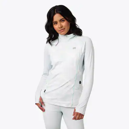 Front. Mobile Warming - Women's Proton 2.0 Baselayer Heated Shirt - Ice Blue.
