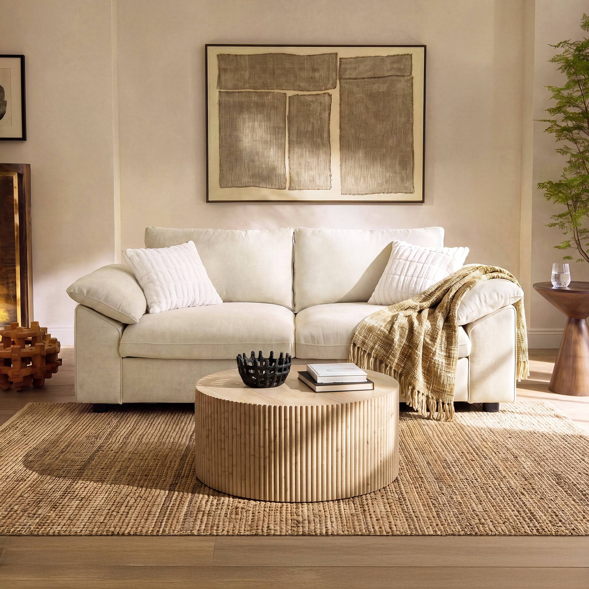 Angle. ModernMate - 86.22" W 2-Seat Chenille Cloud Down-Blend Modular Sectional Loveseat for Living Room - Beige Loveseat.