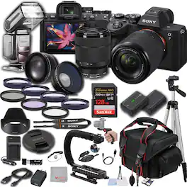 Bundle - Sony - A7 IV Mirrorless Digital Camera 24MP w/ 28-70mm Lens, 128GB Extreme Memory, TTL Pro Flash, Filters, Lenses, Case Tr - Black