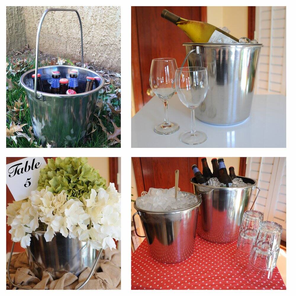 Alt View 3. AmeriHome - Assorted Stainless Steel Bucket Set 3 Piece Set - Silver.
