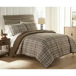Shavel Home Products - Micro Flannel Reverse to Sherpa Comforter Set, Twin - Carlton plaid bark