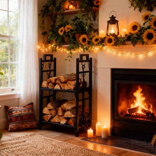 Alt View 9. Winado - 18in Heavy Duty Metal Firewood Log Rack Wood Storage Firewood Holder Indoor / Outdoor - Black.