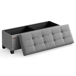 Songmics Home - Storage Ottoman Bench, Foldable Foot Rest with Legs, 15 x 43 x 15.7 Inches, End of Bed Bench, Storage Chest - Dove Gray