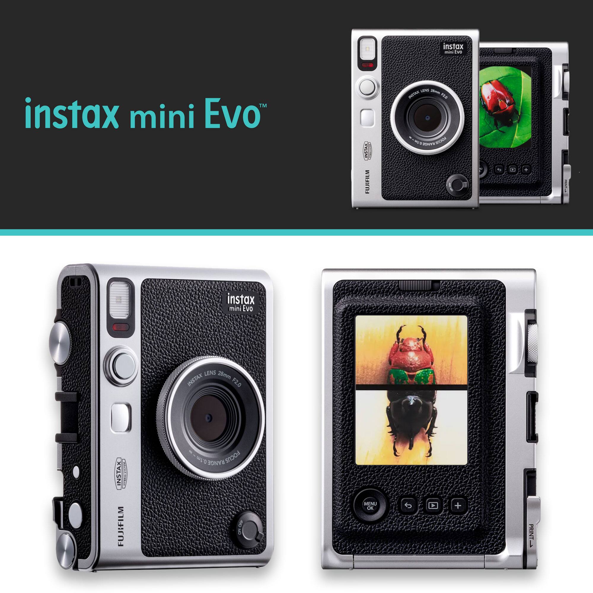 instax mini Evo  
FUJIFILM  
instax mini Evo LENS 28mm F2.0  
INSTAX  
FUJIFILM  
0.1m  
JONY FOCUS E  
5 MENU  
PRINT