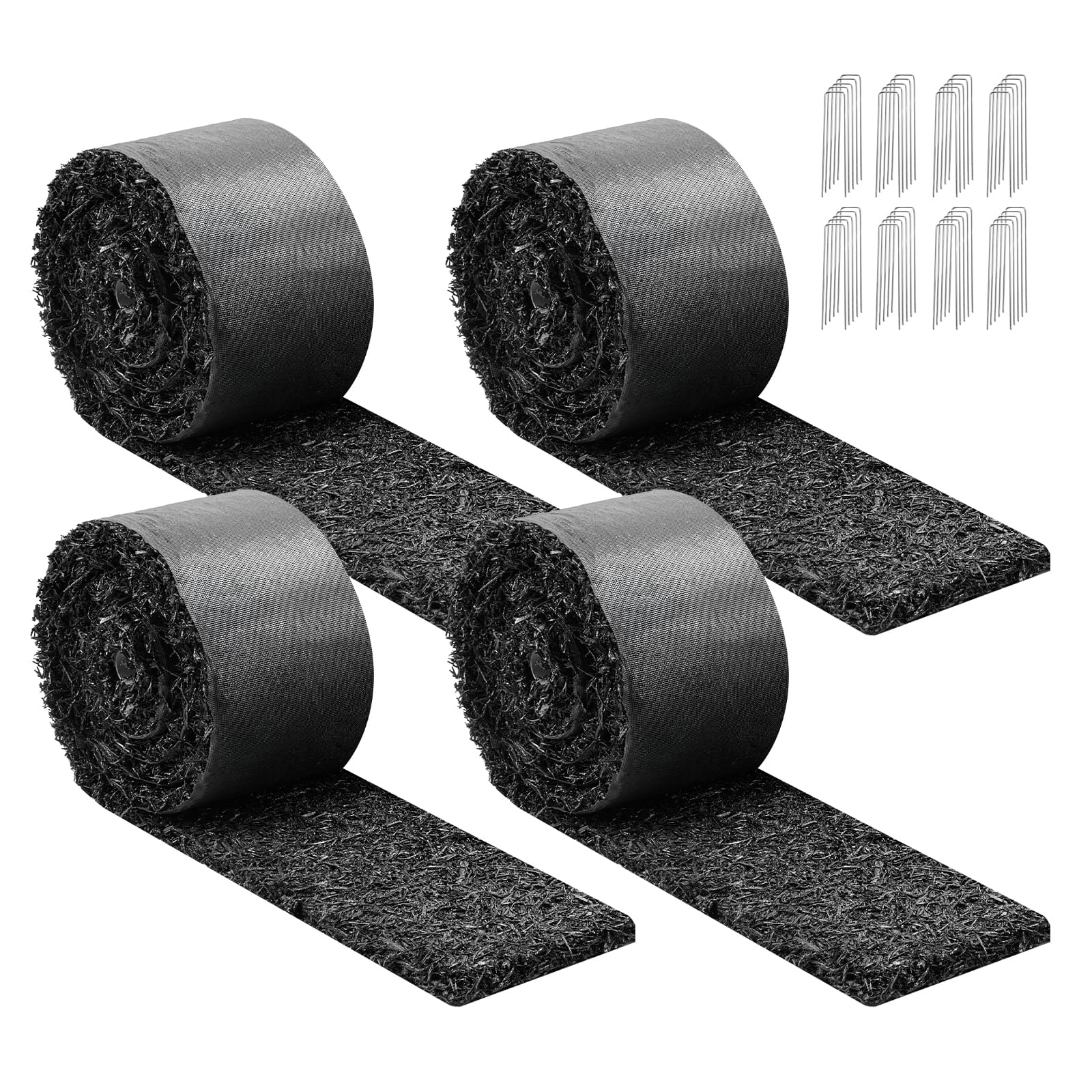 VEVOR - Rubber Mulch Mat Roll, 4 Rolls 120 x 4.5 in, Recycled Rubber Permanent Mulch Edging Border, Natural-Looking Flower - Black
