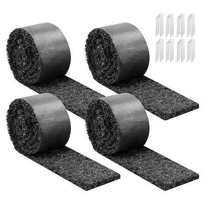 Front. VEVOR - Rubber Mulch Mat Roll, 4 Rolls 120 x 4.5 in, Recycled Rubber Permanent Mulch Edging Border, Natural-Looking Flower - Black.