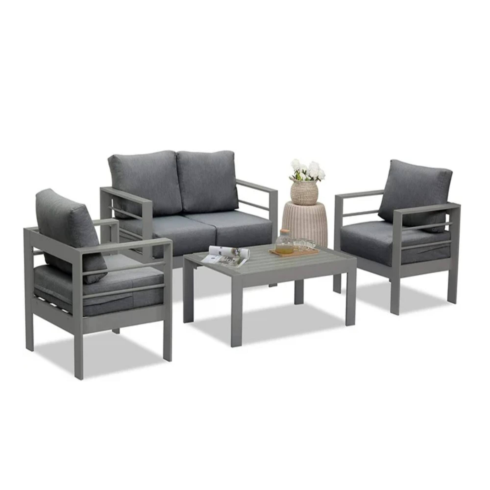 Back. Mondawe - 50" All-Weather Aluminum Patio Loveseat with Cushions - Gray.