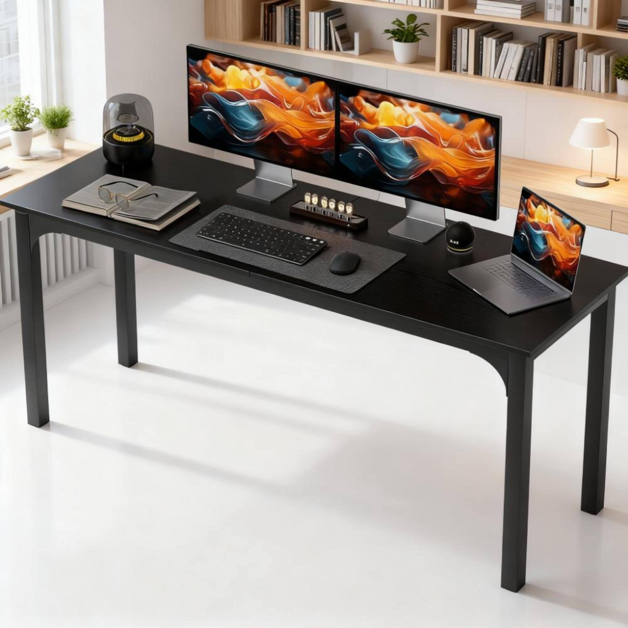 Alt View 4. GOODSILO - Industrial Style Computer Desk with Metal Frame for Home Office, Study, and Multipurpose Use - Black.