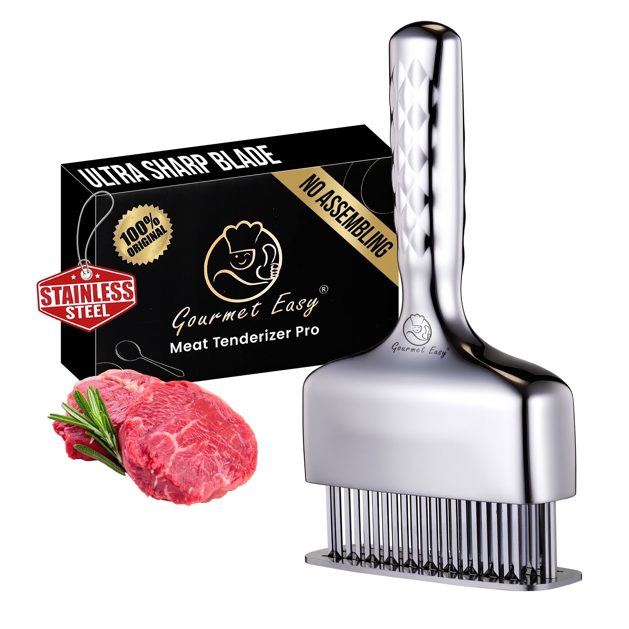 Gourmet Easy  
Meat Tenderizer Pro  

Ultra Sharp Blade  
No Assembling  

100% Original  

Stainless Steel