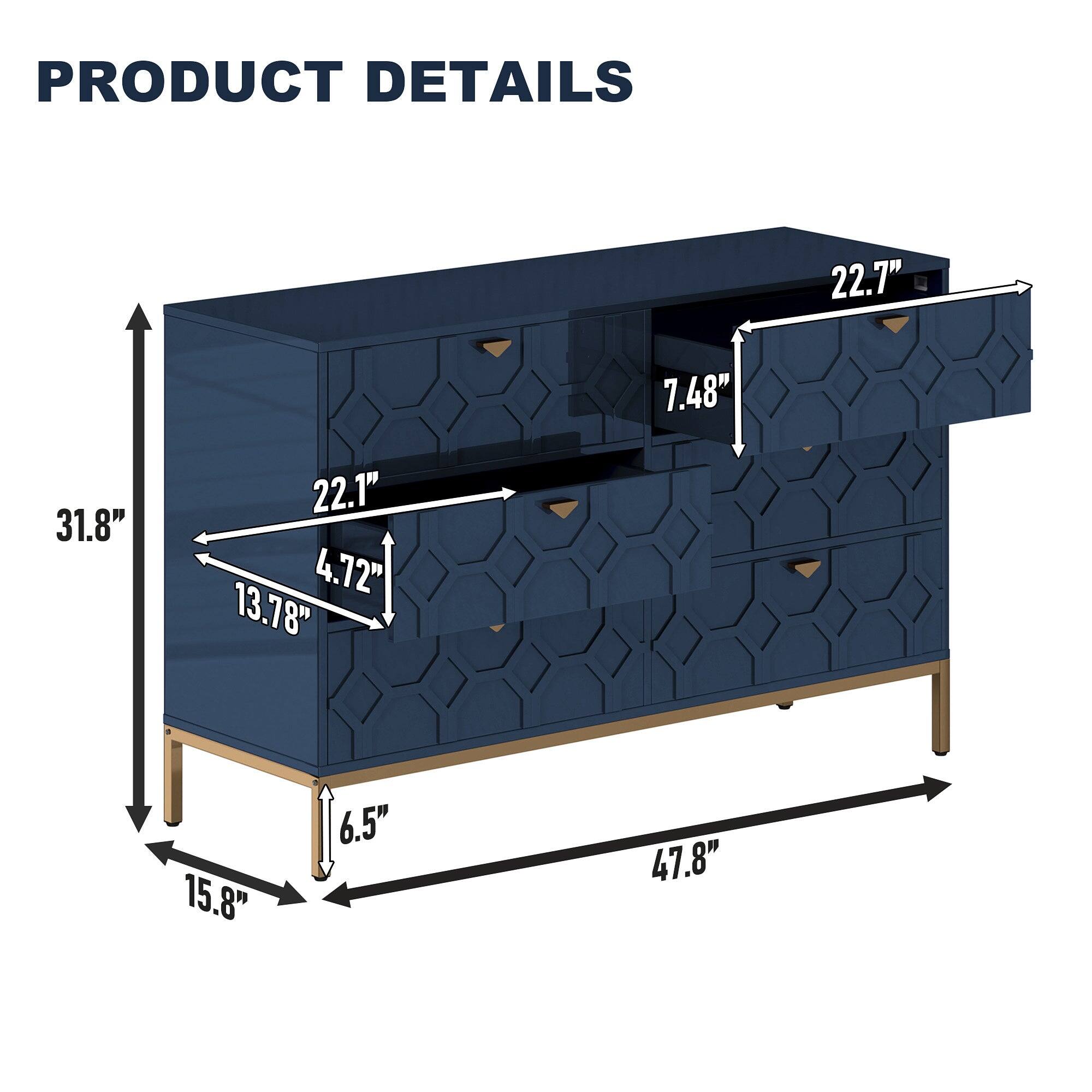 PRODUCT DETAILS

- Length: 47.8"
- Width: 22.7"
- Height: 31.8"
- Drawer Height: 7.48"
- Drawer Width: 22.1"
- Drawer Depth: 13.78"
- Drawer Height: 4.72"
- Drawer Width: 15.8"
- Drawer Depth: 6.5"