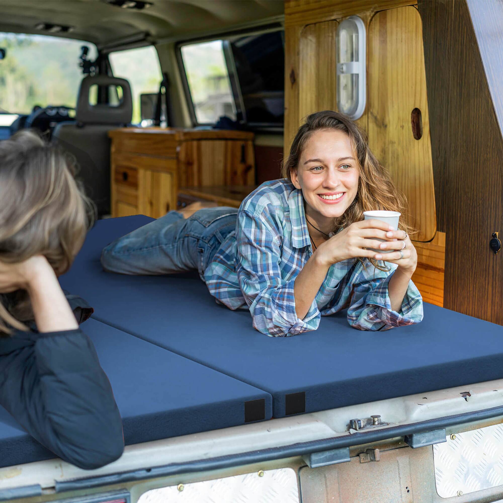 Alt View 3. Costway - Costway Memory Foam Camping Mattress with Anti-slip Bottom Travel Bag for Outdoor Sleeping Blue - Blue.