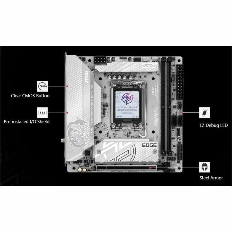 - Clear CMOS Button
- Pre-installed I/O Shield
- EZ Debug LED
- Steel Armor