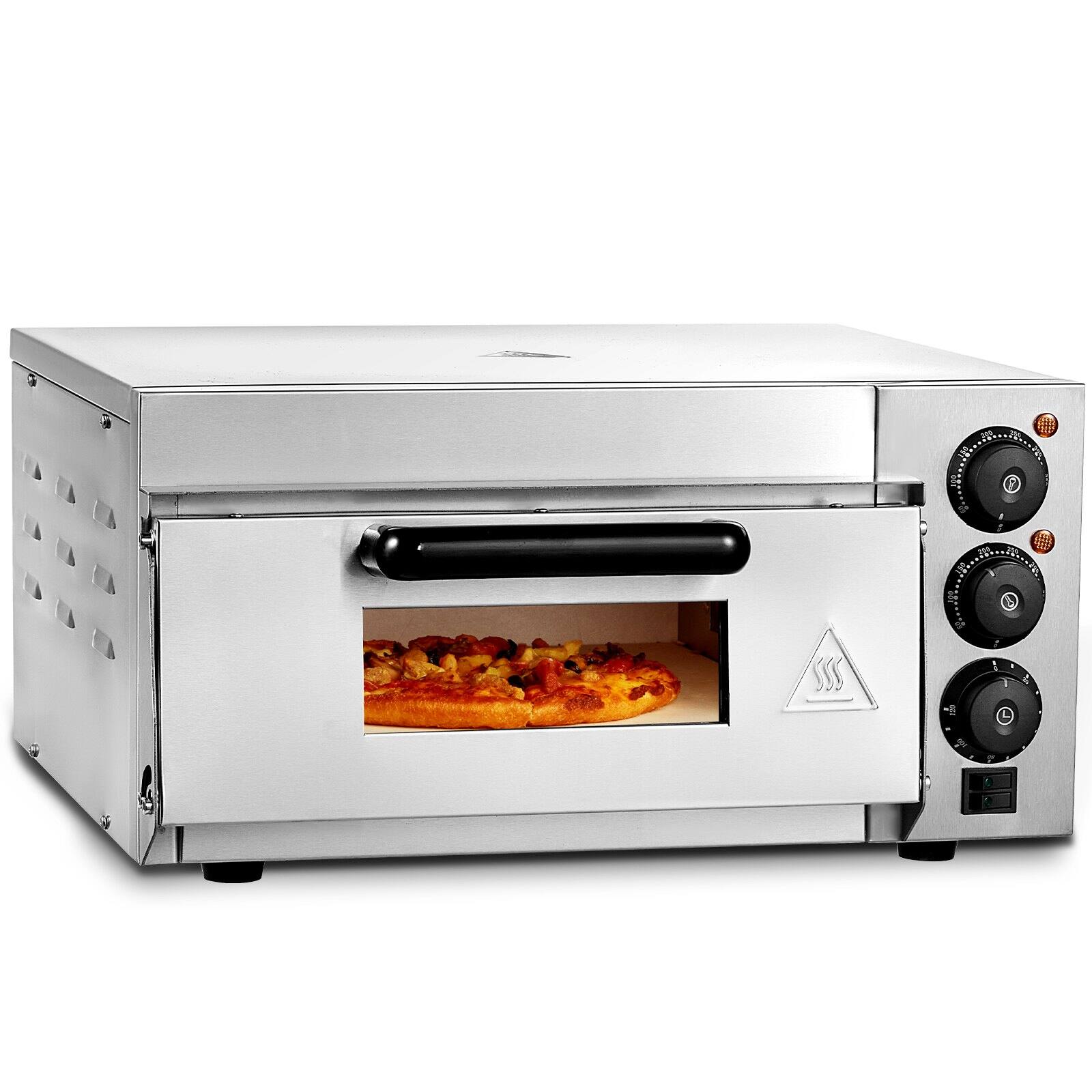 Front. Glintex - 14in Electric Pizza Oven Countertop, Adjustable Temp for Indoor Cooking and Commercial Kitchen - Silver.