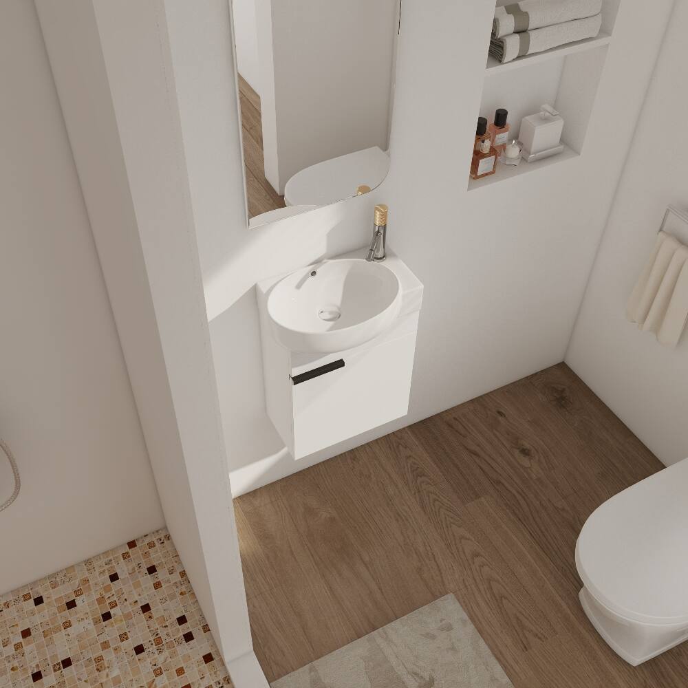 Left. Loheer - Loheer 16 inch bathroom vanity with sink Gloss White Plywood - Gloss White.