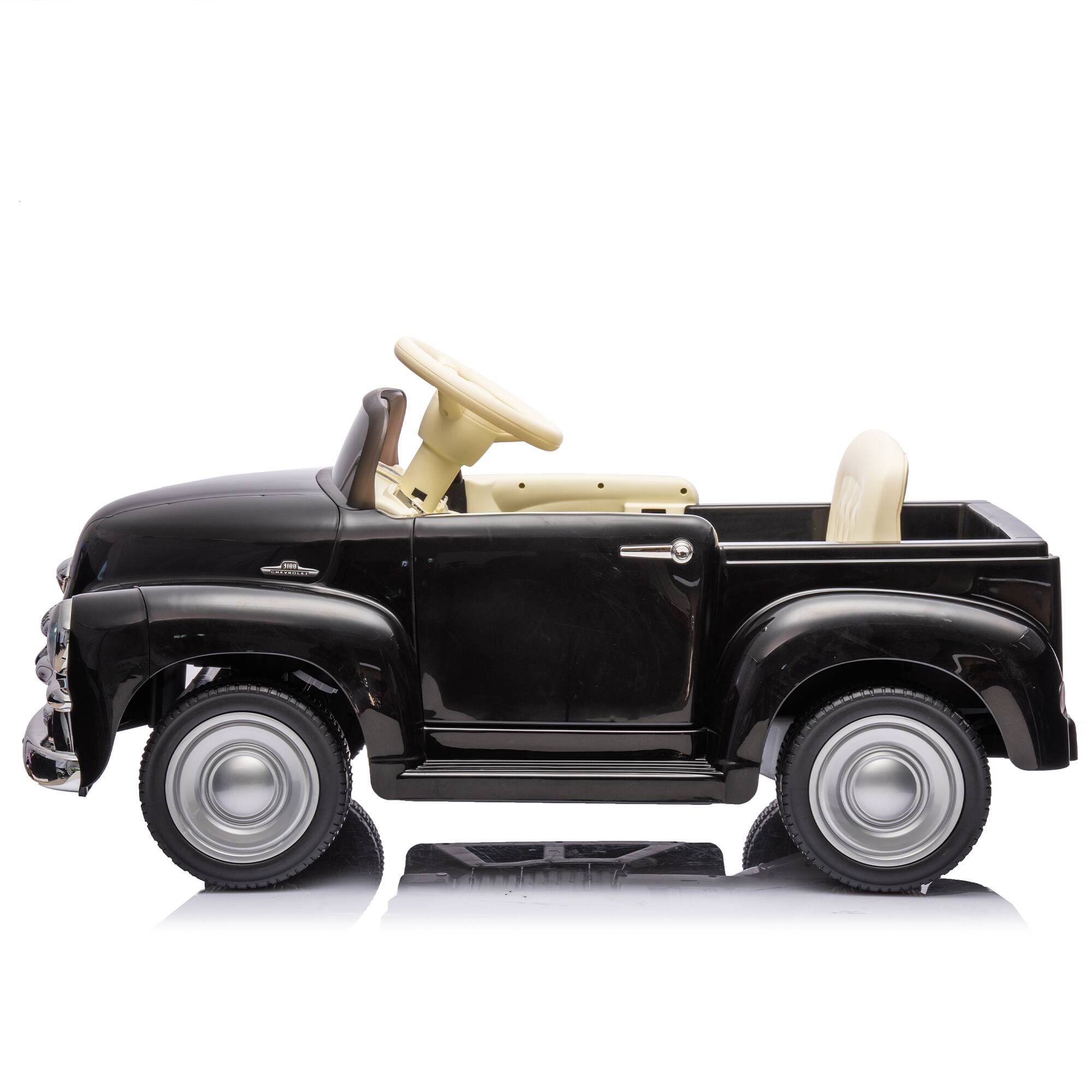 Alt View 6. Ecooso - 12V Kids Ride-On Vintage Pickup Truck with Remote Control, 3 Speeds, LED Lights, Bluetooth, USB, for Ages 3+ - Black.