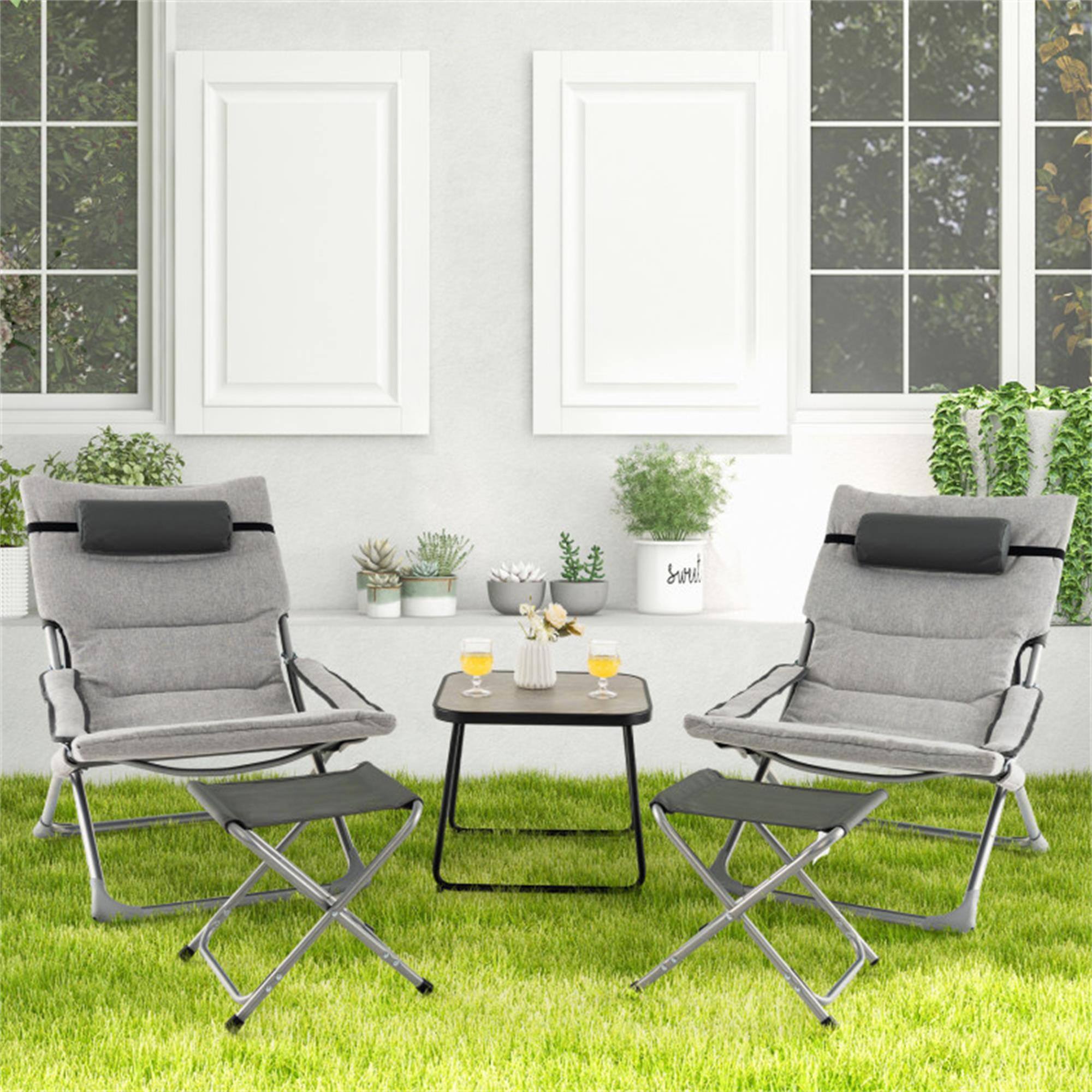 Alt View 3. Boyel Living - Gray 5Piece Patio Sling Chair Set Folding Lounge Chairs with Footrests and Coffee Table 37-in L x 31.5-in W x 24.5-in H - Gray.