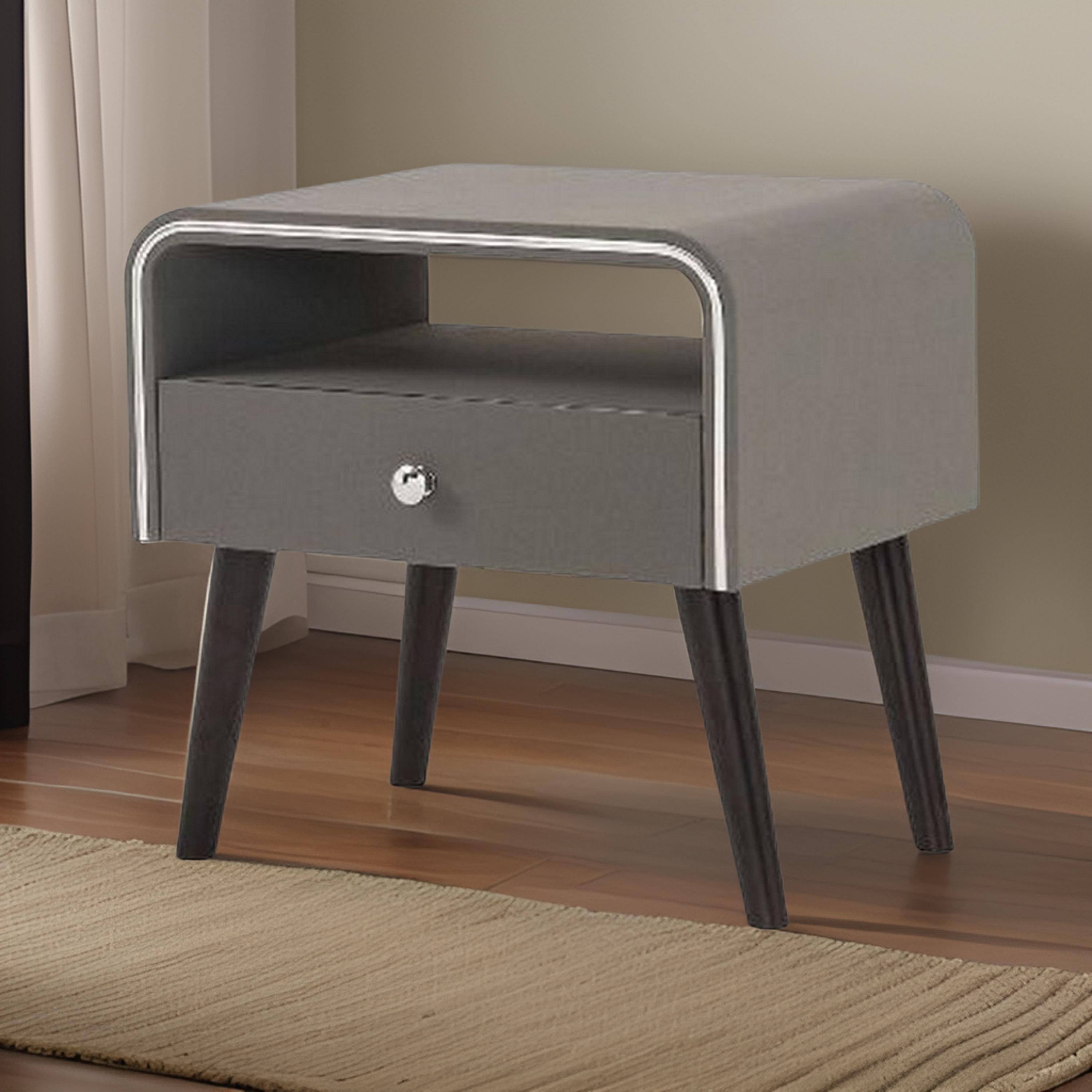 Manhattan Lane Curved Edge 1 Drawer Nightstand with Chrome Trim Gray ...