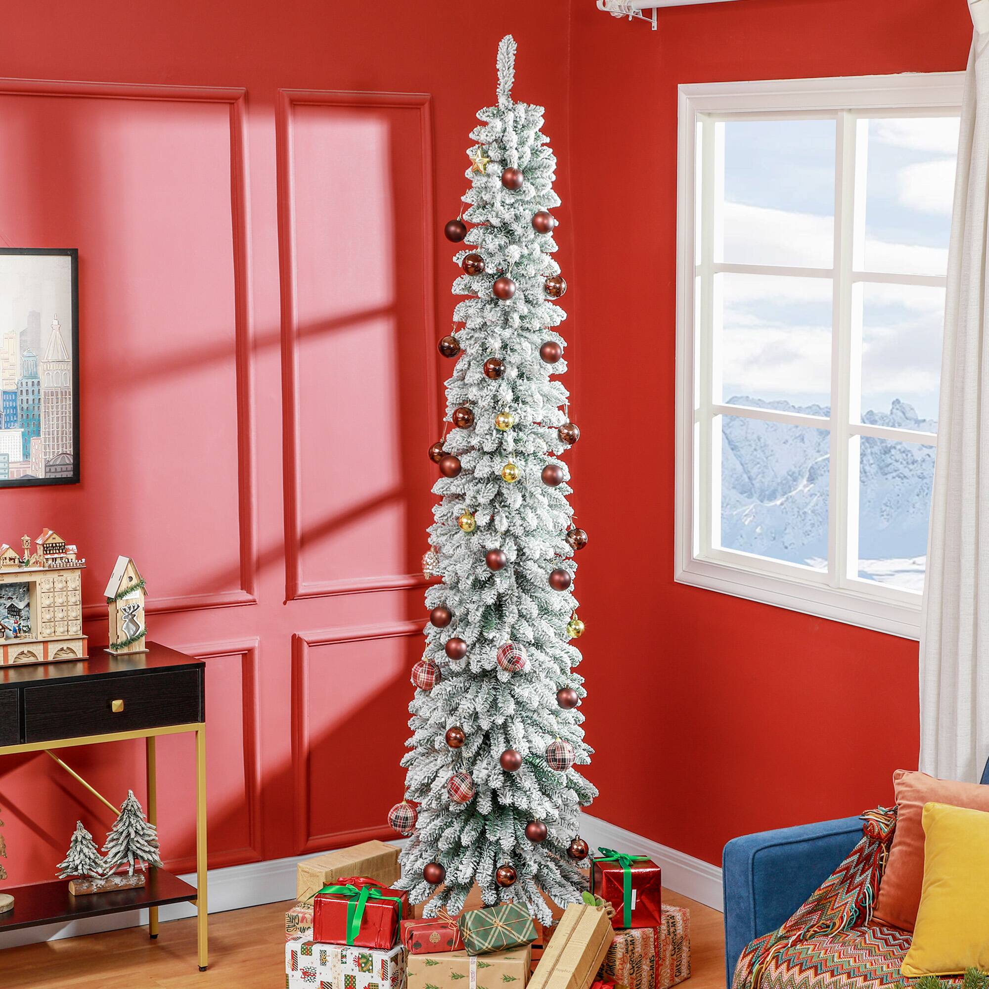 Alt View 1. Homcom - Tall Unlit Slim Pencil Xmas Tree - green.