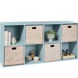 Best Choice Products - 8-Cube Bookshelf, 13.5in Display Storage System, Organizer w/ Removable Back Panels - Light Blue