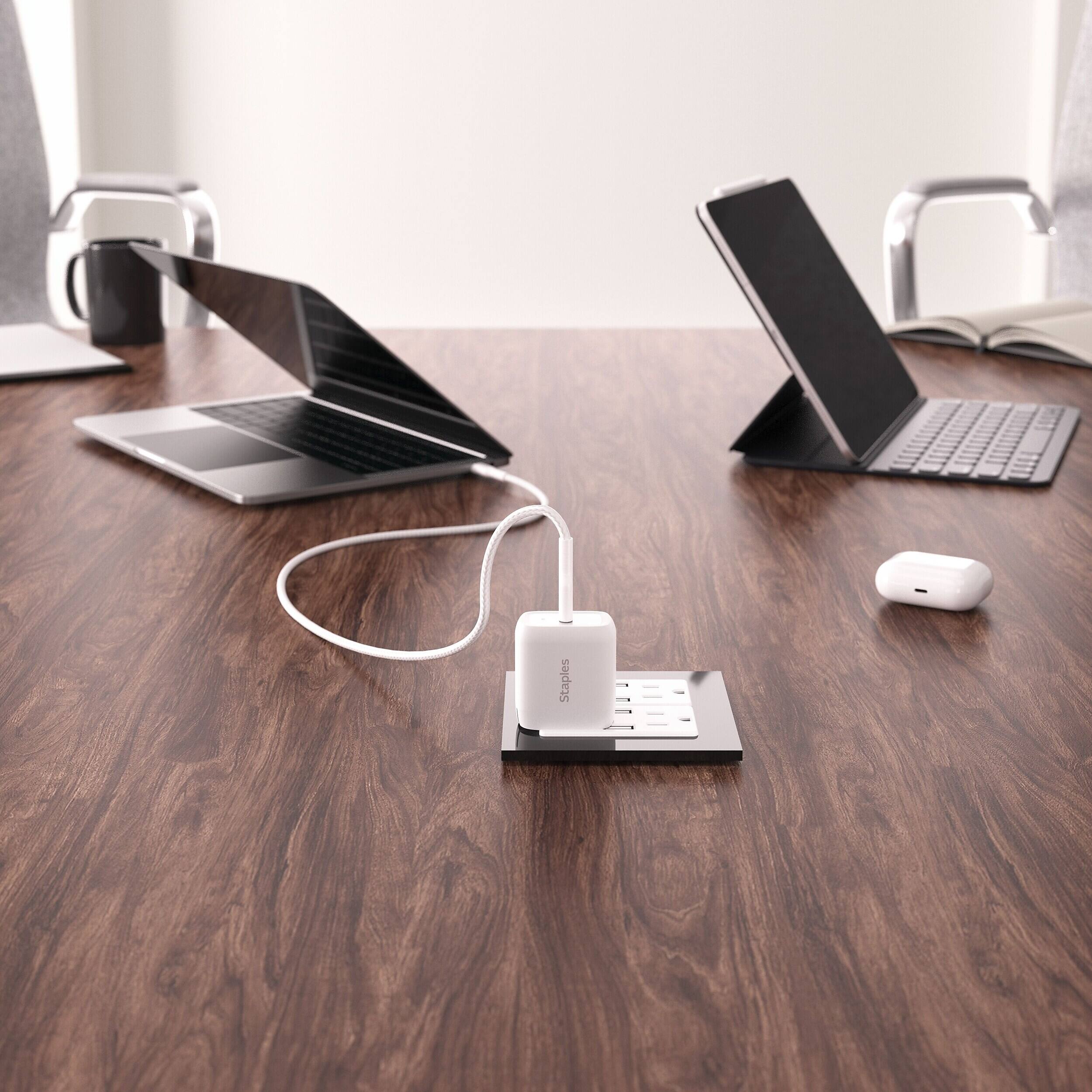 Alt View 4. Staples TECH - Staples TECH GaN USB-C Wall Charger with Cable, 30W, White, Fast Charging Power Adapter for Phones/Tablets.