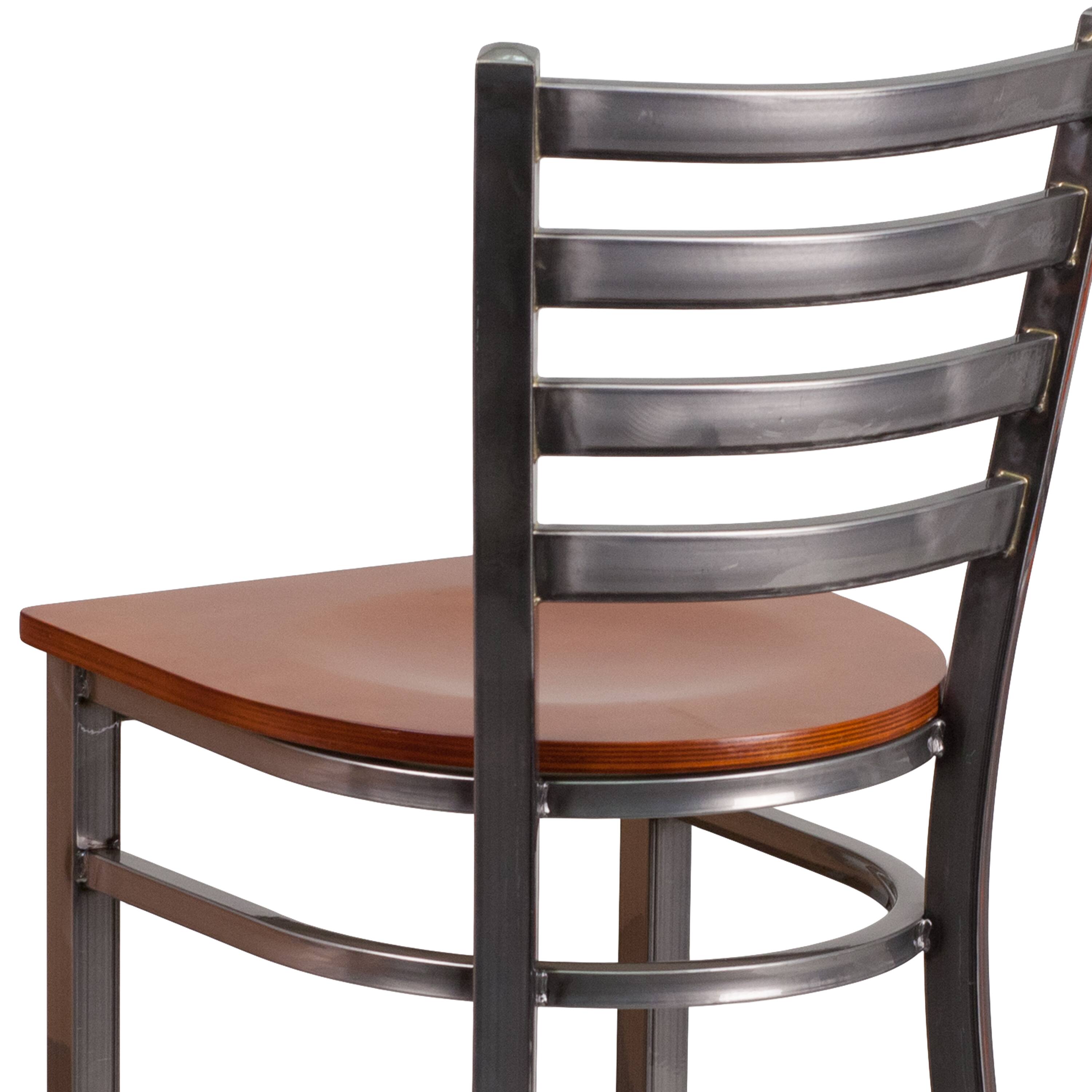 Alt View 9. Emma + Oliver - Clear Coated Ladder Back Metal Restaurant Dining Barstool - Cherry Wood Seat/Clear Coated Metal Frame.