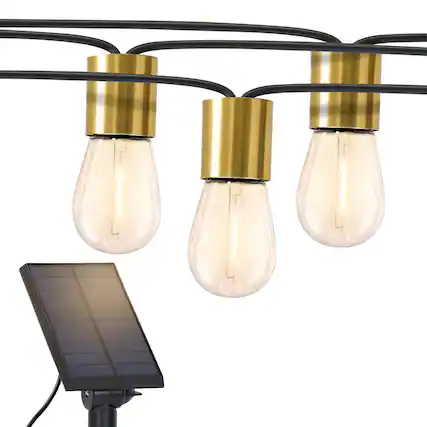 Front. Brightech - Ambience Glow 28 Ft 1W 2700K Weatherproof LED Outdoor Solar Powered Heavy Duty Shatterproof Edison Bulb String Lights - Antiqued Brass.