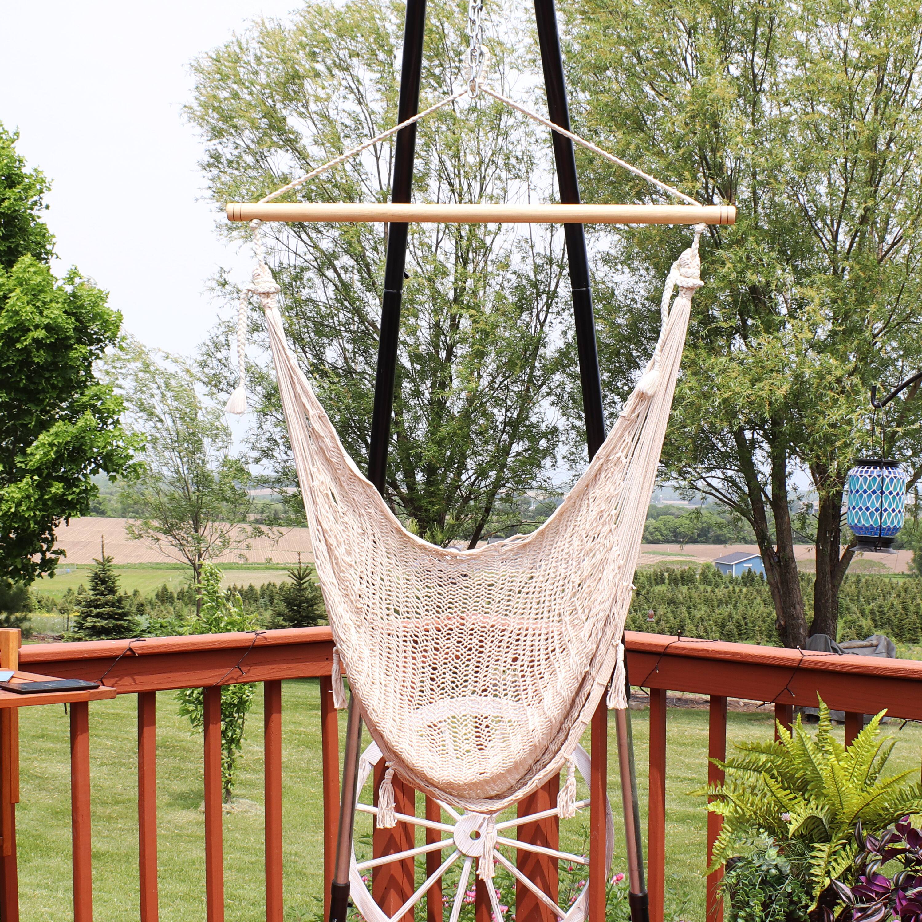 Alt View 1. Sunnydaze - Extra Large Mayan Cotton/Nylon Rope Hammock Chair - Beige.